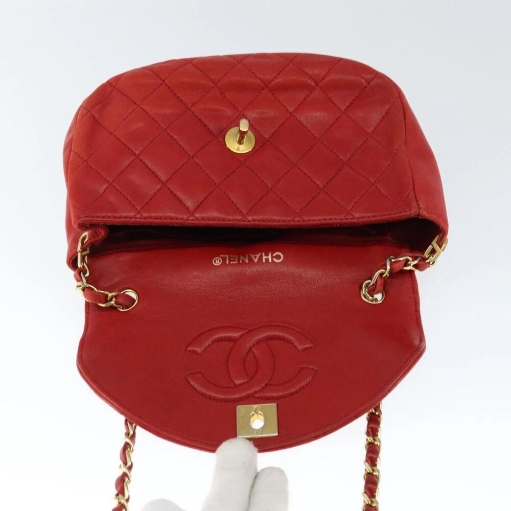 CHANEL Matelasse Chain Shoulder Bag Lamb Skin Red Gold CC Auth 149223 - Picture 10 of 15